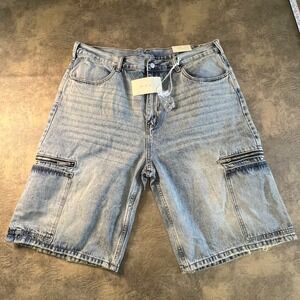 mnml Cargo Shorts Mens 38 Blue Light Wash Denim Baggy Cargo NEW